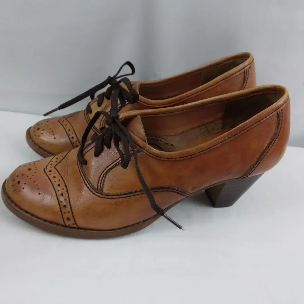 Fling Oxfords Wingtip Brogue Block Heels Leather Y2K Academia Women's 7